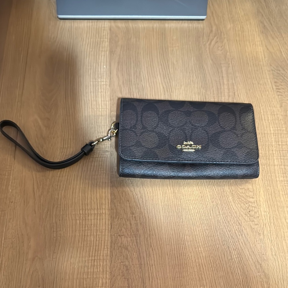Coach Dark Brown Signature Wristlet